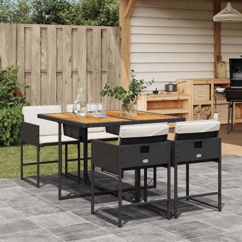 vidaXL 5-tlg. Garten-Essgruppe mit Kissen Schwarz Poly Rattan vidaXL 5-tlg. Garten-Essgruppe mit Kissen Schwarz Poly Rattan