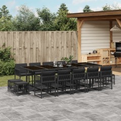 vidaXL 15-tlg. Garten-Essgruppe mit Kissen Schwarz Poly Rattan