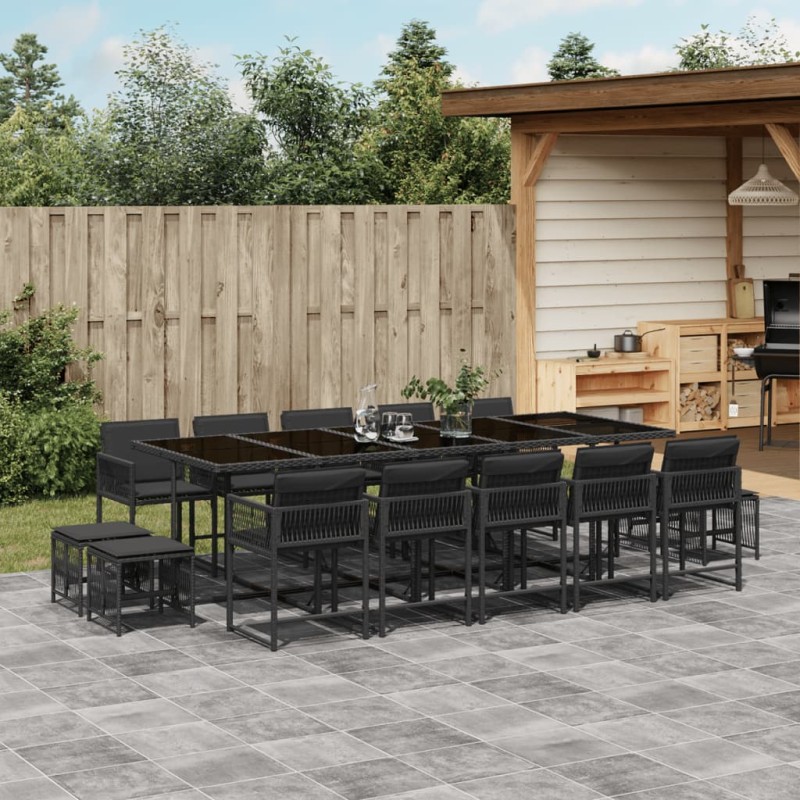 vidaXL 15-tlg. Garten-Essgruppe mit Kissen Schwarz Poly Rattan vidaXL 15-tlg. Garten-Essgruppe mit Kissen Schwarz Poly Rattan