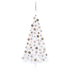 vidaXL Künstlicher Halb-Weihnachtsbaum Beleuchtung Kugeln Weiß 210 cm