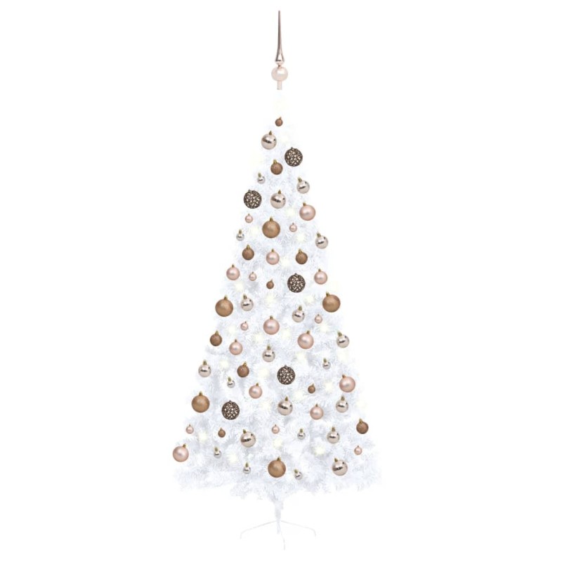 vidaXL Künstlicher Halb-Weihnachtsbaum Beleuchtung Kugeln Weiß 210 cm vidaXL Künstlicher Halb-Weihnachtsbaum Beleuchtung Kugeln Weiß 210 cm