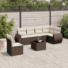 vidaXL 7-tlg. Garten-Sofagarnitur mit Kissen Braun Poly Rattan