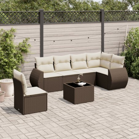 vidaXL 7-tlg. Garten-Sofagarnitur mit Kissen Braun Poly Rattan