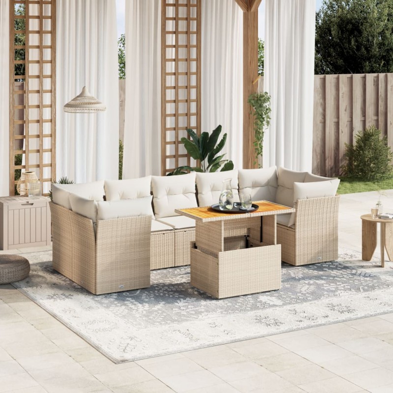 vidaXL 8-tlg. Garten-Sofagarnitur mit Kissen Beige Poly Rattan vidaXL 8-tlg. Garten-Sofagarnitur mit Kissen Beige Poly Rattan