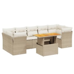 vidaXL 8-tlg. Garten-Sofagarnitur mit Kissen Beige Poly Rattan