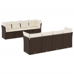 vidaXL 9-tlg. Garten-Sofagarnitur mit Kissen Braun Poly Rattan
