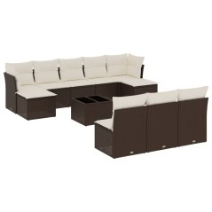 vidaXL 11-tlg. Garten-Sofagarnitur mit Kissen Braun Poly Rattan