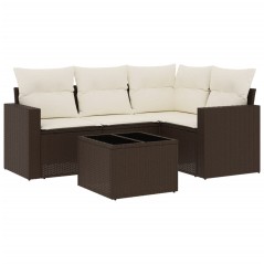 vidaXL 5-tlg. Garten-Sofagarnitur mit Kissen Braun Poly Rattan
