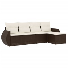 vidaXL 5-tlg. Garten-Sofagarnitur mit Kissen Braun Poly Rattan