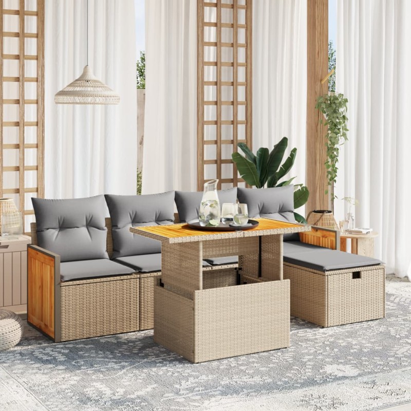 vidaXL 6-tlg. Garten-Sofagarnitur mit Kissen Beige Poly Rattan vidaXL 6-tlg. Garten-Sofagarnitur mit Kissen Beige Poly Rattan