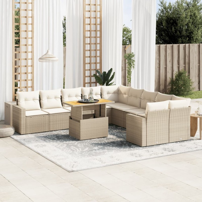 vidaXL 11-tlg. Garten-Sofagarnitur mit Kissen Beige Poly Rattan vidaXL 11-tlg. Garten-Sofagarnitur mit Kissen Beige Poly Rattan