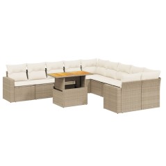 vidaXL 11-tlg. Garten-Sofagarnitur mit Kissen Beige Poly Rattan