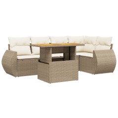 vidaXL 6-tlg. Garten-Sofagarnitur mit Kissen Beige Poly Rattan