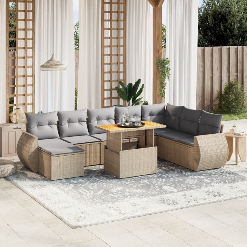 vidaXL 9-tlg. Garten-Sofagarnitur mit Kissen Beige Poly Rattan vidaXL 9-tlg. Garten-Sofagarnitur mit Kissen Beige Poly Rattan