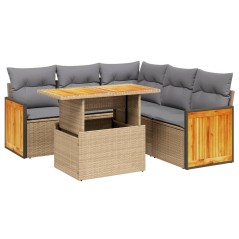 vidaXL 6-tlg. Garten-Sofagarnitur mit Kissen Beige Poly Rattan