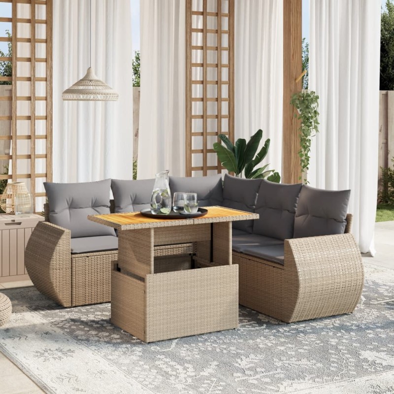 vidaXL 6-tlg. Garten-Sofagarnitur mit Kissen Beige Poly Rattan vidaXL 6-tlg. Garten-Sofagarnitur mit Kissen Beige Poly Rattan