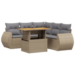 vidaXL 6-tlg. Garten-Sofagarnitur mit Kissen Beige Poly Rattan