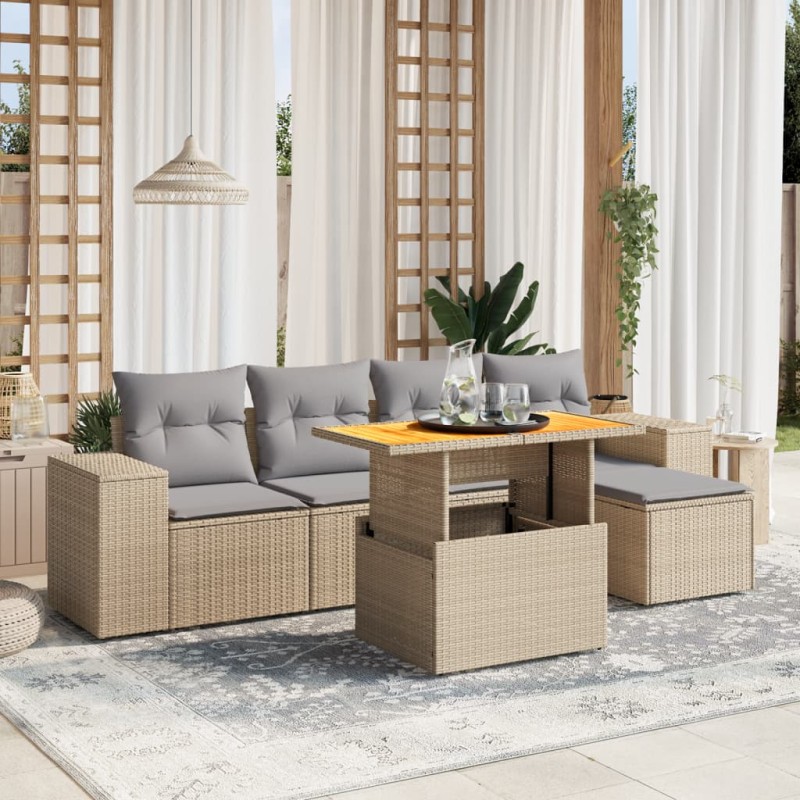 vidaXL 6-tlg. Garten-Sofagarnitur mit Kissen Beige Poly Rattan vidaXL 6-tlg. Garten-Sofagarnitur mit Kissen Beige Poly Rattan