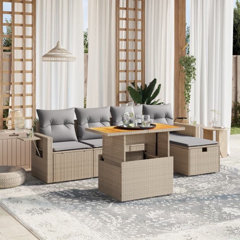 vidaXL 6-tlg. Garten-Sofagarnitur mit Kissen Beige Poly Rattan vidaXL 6-tlg. Garten-Sofagarnitur mit Kissen Beige Poly Rattan