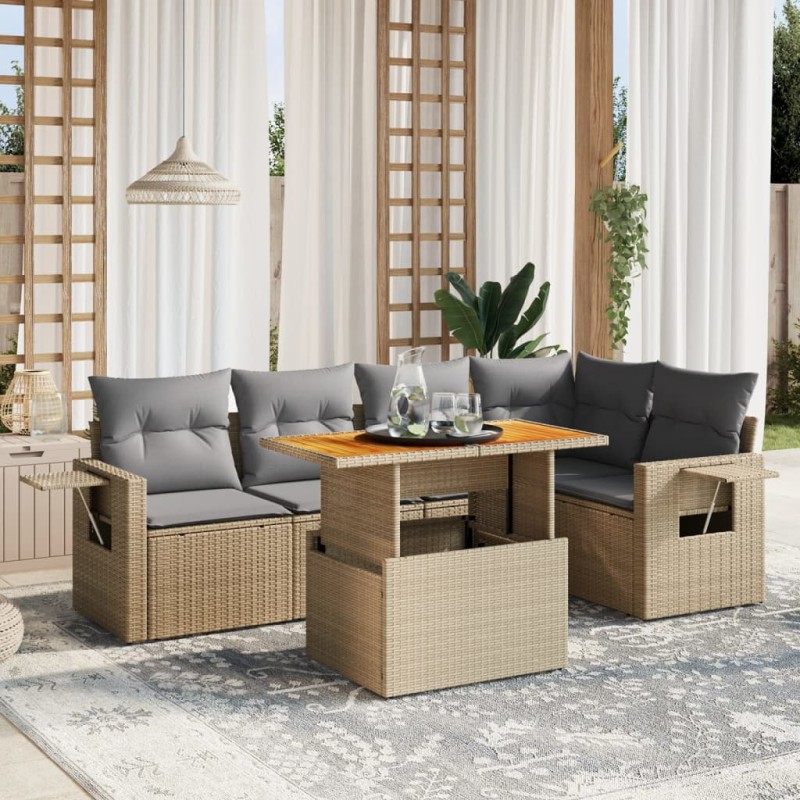 vidaXL 6-tlg. Garten-Sofagarnitur mit Kissen Beige Poly Rattan vidaXL 6-tlg. Garten-Sofagarnitur mit Kissen Beige Poly Rattan