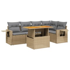 vidaXL 6-tlg. Garten-Sofagarnitur mit Kissen Beige Poly Rattan