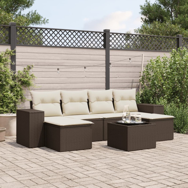 vidaXL 7-tlg. Garten-Sofagarnitur mit Kissen Braun Poly Rattan vidaXL 7-tlg. Garten-Sofagarnitur mit Kissen Braun Poly Rattan