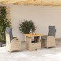 vidaXL 3-tlg. Garten-Essgruppe mit Kissen Beige Poly Rattan vidaXL 3-tlg. Garten-Essgruppe mit Kissen Beige Poly Rattan