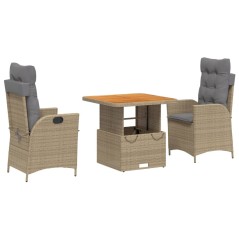 vidaXL 3-tlg. Garten-Essgruppe mit Kissen Beige Poly Rattan