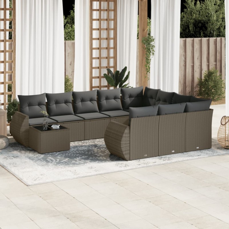 vidaXL 11-tlg. Garten-Sofagarnitur mit Kissen Hellgrau Poly Rattan vidaXL 11-tlg. Garten-Sofagarnitur mit Kissen Hellgrau Poly Rattan