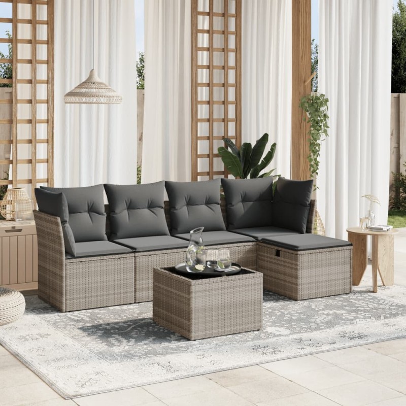 vidaXL 6-tlg. Garten-Sofagarnitur mit Kissen Hellgrau Poly Rattan vidaXL 6-tlg. Garten-Sofagarnitur mit Kissen Hellgrau Poly Rattan