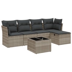 vidaXL 6-tlg. Garten-Sofagarnitur mit Kissen Hellgrau Poly Rattan