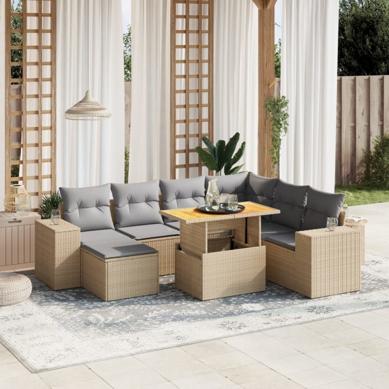 vidaXL 8-tlg. Garten-Sofagarnitur mit Kissen Beige Poly Rattan vidaXL 8-tlg. Garten-Sofagarnitur mit Kissen Beige Poly Rattan
