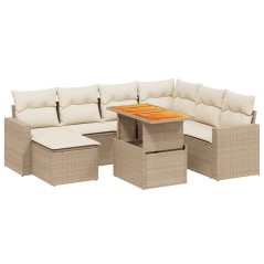 vidaXL 8-tlg. Garten-Sofagarnitur mit Kissen Beige Poly Rattan