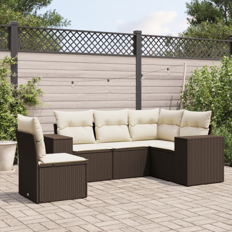 vidaXL 5-tlg. Garten-Sofagarnitur mit Kissen Braun Poly Rattan vidaXL 5-tlg. Garten-Sofagarnitur mit Kissen Braun Poly Rattan