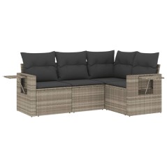 vidaXL 4-tlg. Garten-Sofagarnitur mit Kissen Hellgrau Poly Rattan