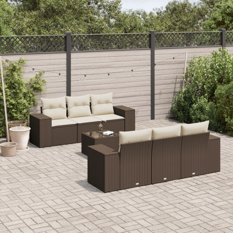vidaXL 7-tlg. Garten-Sofagarnitur mit Kissen Braun Poly Rattan vidaXL 7-tlg. Garten-Sofagarnitur mit Kissen Braun Poly Rattan