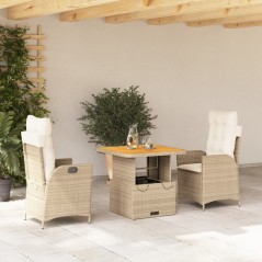 vidaXL 3-tlg. Garten-Essgruppe mit Kissen Beige Poly Rattan