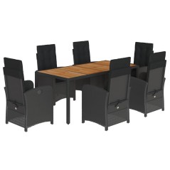 vidaXL 7-tlg. Garten-Essgruppe mit Kissen Schwarz Poly Rattan