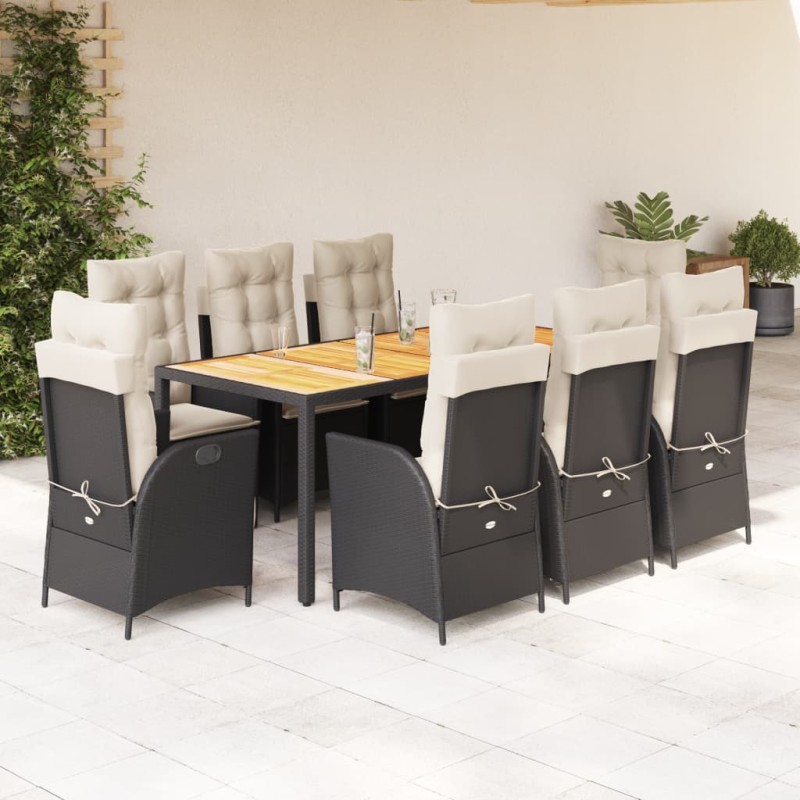 vidaXL 9-tlg. Garten-Essgruppe mit Kissen Schwarz Poly Rattan vidaXL 9-tlg. Garten-Essgruppe mit Kissen Schwarz Poly Rattan