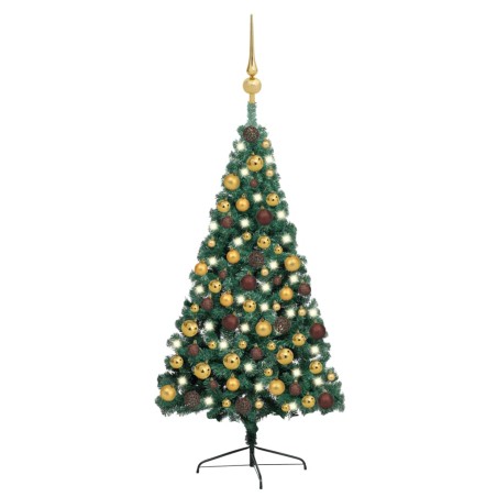 Künstlicher Halber Weihnachtsbaum mit LEDs & Kugeln Grün 150 cm