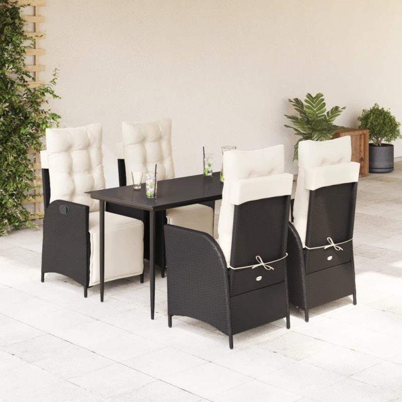vidaXL 5-tlg. Garten-Essgruppe mit Kissen Schwarz Poly Rattan vidaXL 5-tlg. Garten-Essgruppe mit Kissen Schwarz Poly Rattan