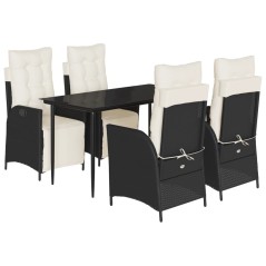 vidaXL 5-tlg. Garten-Essgruppe mit Kissen Schwarz Poly Rattan