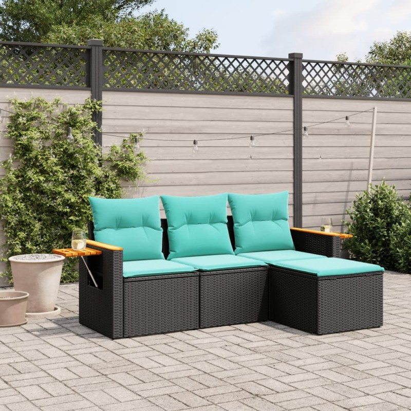 vidaXL 4-tlg. Garten-Sofagarnitur mit Kissen Schwarz Poly Rattan vidaXL 4-tlg. Garten-Sofagarnitur mit Kissen Schwarz Poly Rattan