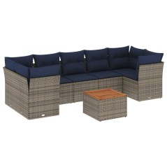 vidaXL 8-tlg. Garten-Sofagarnitur mit Kissen Grau Poly Rattan