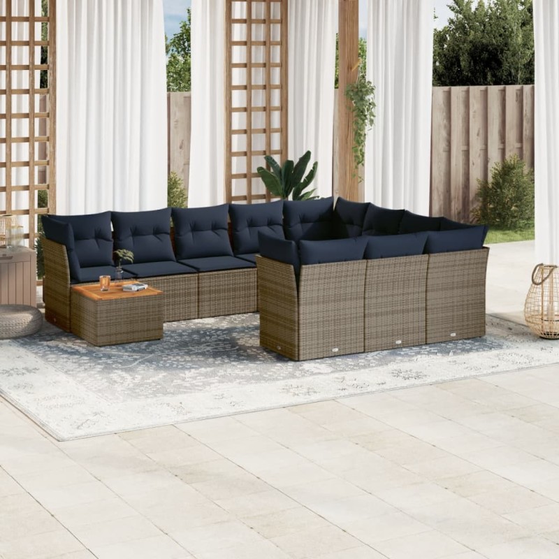vidaXL 11-tlg. Garten-Sofagarnitur mit Kissen Grau Poly Rattan vidaXL 11-tlg. Garten-Sofagarnitur mit Kissen Grau Poly Rattan