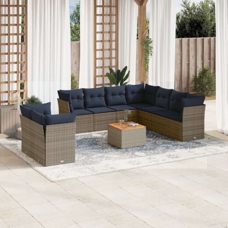 vidaXL 11-tlg. Garten-Sofagarnitur mit Kissen Grau Poly Rattan vidaXL 11-tlg. Garten-Sofagarnitur mit Kissen Grau Poly Rattan