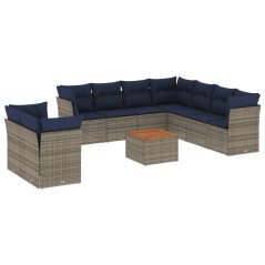 vidaXL 11-tlg. Garten-Sofagarnitur mit Kissen Grau Poly Rattan