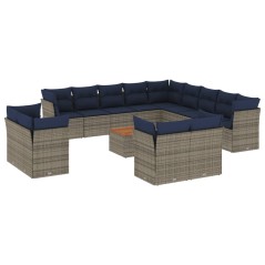 vidaXL 14-tlg. Garten-Sofagarnitur mit Kissen Grau Poly Rattan
