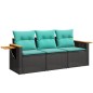 vidaXL 3-tlg. Garten-Sofagarnitur mit Kissen Schwarz Poly Rattan vidaXL 3-tlg. Garten-Sofagarnitur mit Kissen Schwarz Poly Rattan