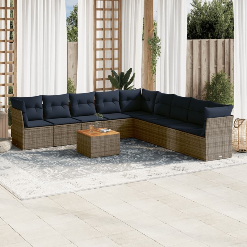 vidaXL 10-tlg. Garten-Sofagarnitur mit Kissen Grau Poly Rattan vidaXL 10-tlg. Garten-Sofagarnitur mit Kissen Grau Poly Rattan